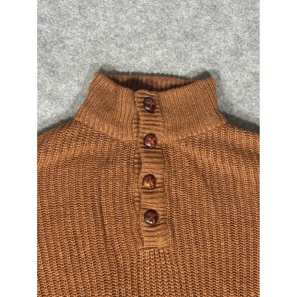 Weatherproof Vintage Mens Large Brown Acrylic Knit Mock Neck Button‎ Sweater L